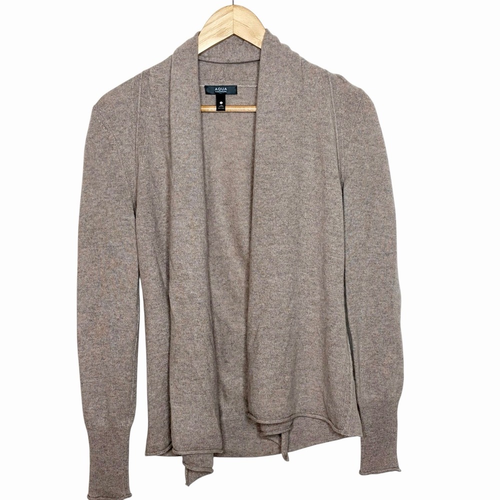 Aqua Cashmere Open Cardigan Sweater Beige Tan Womens Size Small Quiet Luxury